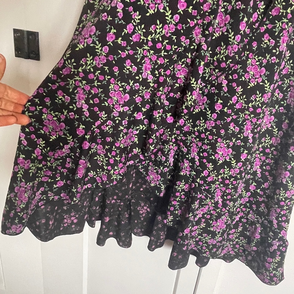 Connected Apparel Size 12 Blue Floral Midi Dress Deep V Ruffle Slit Feminine - Picture 11 of 15